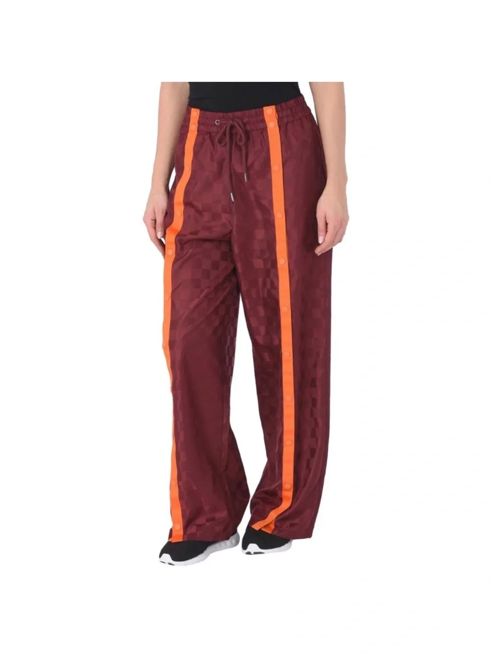 Puma Fenty Burgundy Checker-Panel Tearaway Pants with Orange Stripes Sz XS